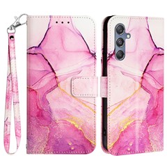 For Samsung Galaxy A34 5G Case with Strap Marble Pattern Leather Phone Cover Card Holder - Pink  /  Purple  /  Gold 001