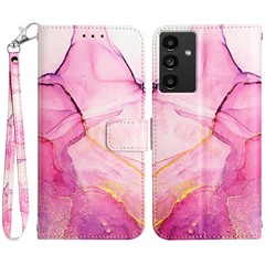 For Samsung Galaxy A54 5G Case with Strap Marble Pattern Leather Phone Cover Card Holder - Pink  /  Purple  /  Gold 001