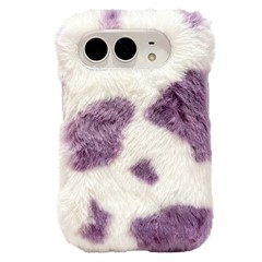 For iPhone Duo Case Stone Pattern PC Plush Folding Phone Cover - White  /  Purple