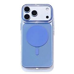 For iPhone 18 Pro Max / 17 Pro Max Magnetic Case Clear Protective Phone Cover with Metal Buttons - Blue