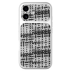 For iPhone 16 Case Silver Edge PU Leather Coated TPU+PC Full Camera Protection Phone Cover - Black  /  White