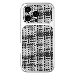 For iPhone 16 Pro Case Silver Edge PU Leather Coated TPU+PC Full Camera Protection Phone Cover - Black  /  White