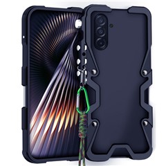 For Samsung Galaxy A27 5G Bumper Case Aluminium Alloy Metal Phone Shell Cover with Strap - Black