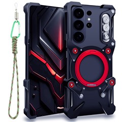 For Samsung Galaxy S26 Ultra Bumper Case Kickstand Aluminum Alloy Magnetic Phone Cover with Wrist Strap - Black