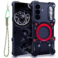 For Samsung Galaxy S26+ Bumper Case Kickstand Aluminum Alloy Magnetic Phone Cover with Wrist Strap - Black