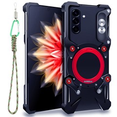 For Samsung Galaxy A27 5G Bumper Case Kickstand Aluminum Alloy Magnetic Phone Cover with Wrist Strap - Black