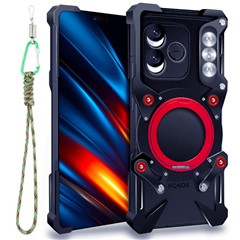 For Honor 600 Lite 5G Bumper Case Kickstand Aluminum Alloy Magnetic Phone Cover with Wrist Strap - Black