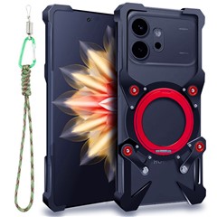 For Honor 600 5G / 600 Pro 5G Bumper Case Kickstand Aluminum Alloy Magnetic Phone Cover with Wrist Strap - Black