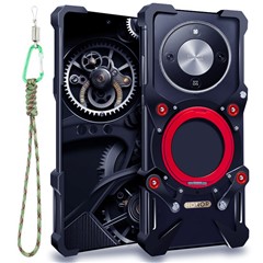 Bumper Case for Honor X70 5G / X9d 5G / Magic8 Lite 5G , Kickstand Aluminum Alloy Magnetic Phone Cover with Wrist Strap - Black