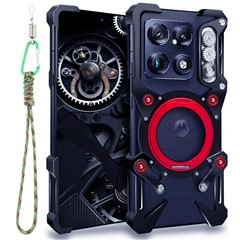 For Motorola Signature 5G Bumper Case Kickstand Aluminum Alloy Magnetic Phone Cover with Wrist Strap - Black