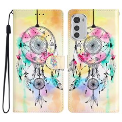 For Motorola Moto E32 4G Pattern Printing PU Leather Anti-drop Phone Case Stand Wallet Flip Magnetic Protective Phone Cover with Strap - Wind Chime