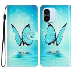 For Xiaomi Redmi A1 4G / A2 4G Pattern Printing PU Leather Phone Case Stand Drop-proof Magnetic Flip Wallet Cover with Strap - Blue Butterfly