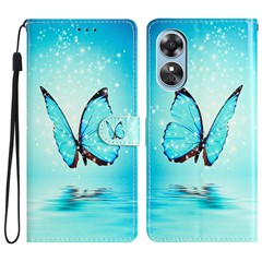 For Oppo A17 4G / A17k 4G PU Leather Pattern Printing Flip Phone Case Magnetic Closure Stand Wallet Folio Protective Cover with Strap - Blue Butterfly