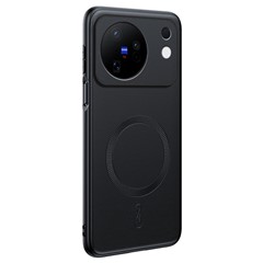 For vivo X500 5G Magnetic Case Leather Coated TPU + PC Phone Cover - Black