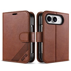AZNS For iPhone Duo Case with Card Slot PU Leather Anti-Scratch Phone Cover - Brown