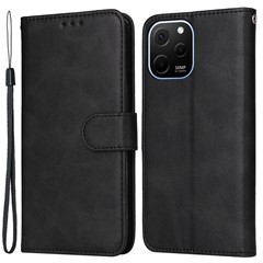 For Huawei nova Y61 4G PU Leather Wallet Anti-scratch Phone Case Calf Texture Magnetic Flip Stand Shockproof Cell Phone Cover with Strap - Black