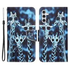 For Samsung Galaxy A34 5G Cross Texture PU Leather Flip Protective Case Pattern Printing Magnetic Stand Wallet Cover with Strap - Giraffes