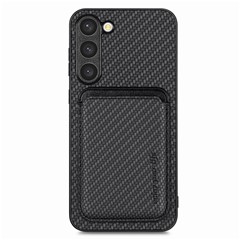 For Samsung Galaxy S23+ Carbon Fiber Texture Magnetic Detachable 2-in-1 Phone Case PU Leather + TPU + PVC Anti-drop Cover with Card Holder - Black