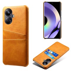 For Realme 10 Pro+ 5G PU Leather Coated Hard PC Anti-Scratch Phone Case Dual Card Slots Non-Slip Protective Back Cover - Orange