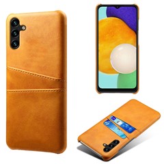 For Samsung Galaxy A14 5G / A14 4G Dual Card Slots Shockproof Phone Case PU Leather Coated Hard PC Anti-Drop Cover - Orange