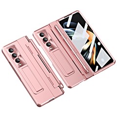 For Samsung Galaxy Z Fold4 5G Anti-drop Hard PC Back Cover Folding Phone Case with Stylus, Lens Film and Tempered Glass Screen Film - Pink