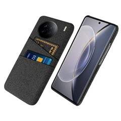 For vivo X90 5G Anti-scratch Cloth Texture Phone Case Protective PC Cover with Dual Card Slots - Black