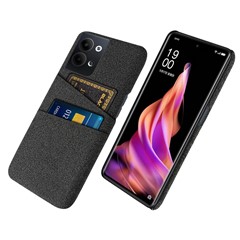 For Oppo Reno9 5G Dual Card Slots Shockproof Cell Phone Case Cloth Texture Hard PC Protective Cover - Black
