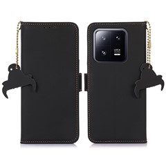 For Xiaomi 13 Pro 5G RFID Blocking Phone Case Genuine Leather Foldable Stand Wallet Magnetic Flip Cover - Black
