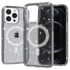 For iPhone 12 Pro / 12 Case Compatible with MagSafe Glitter Powder PC + TPU Phone Cover - Black