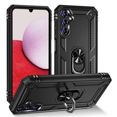 For Samsung Galaxy A14 5G / 4G Military Grade Shockproof Phone Case Ring Kickstand Design PC + TPU Drop-proof Cover - Black