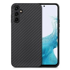 For Samsung Galaxy A54 5G Carbon Fiber Texture PU Leather Coated TPU Protective Case Anti-scratch Cell Phone Cover - Black