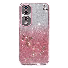 KADEM For Honor 70 5G Flower Pattern Decor Rhinestone Design Smartphone Case Glitter Powder Flexible TPU Cell Phone Cover - Rose Gold