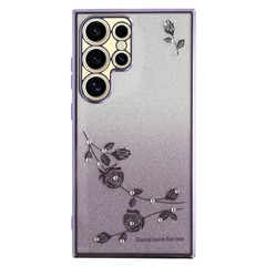 KADEM For Samsung Galaxy S23 Ultra Anti-Fading Gradient Color Phone Case Flower Pattern Decor Rhinestone Glitter Powder Flexible TPU Phone Cover - Purple
