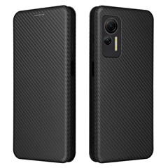 For Ulefone Note 14 Anti-scratch Phone Case Card Slot PU Leather Magnetic Auto-absorbed Stand Carbon Fiber Texture Phone Cover - Black