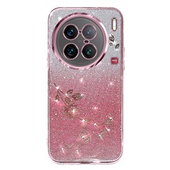 KADEM For vivo X90 Pro 5G Rhinestone Decor Flower Pattern Soft TPU Back Cover Gradient Glitter Powder Protective Case - Rose Gold