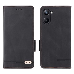 For Realme 10 Pro 5G Hardware Decor Dual Magnetic Clasp Anti-scratch Phone Cover Wallet Stand Anti-drop PU Leather Phone Case - Black