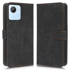 Anti-fall PU Leather Phone Cover For Realme C30 4G / Narzo 50i Prime 4G, Magnetic RFID Blocking Protective Phone Case with Wallet Stand - Black