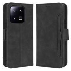 PU Leather Phone Case For Xiaomi 13 Pro 5G, Multiple Card Slots Magnetic Anti-scratch Protective Flip Phone Cover Wallet Stand - Black