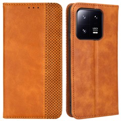 For Xiaomi 13 5G Magnetic Auto Closing Phone Flip Wallet Case Stand Retro Texture Imprinted Pattern PU Leather Scratch-resistant Phone Cover - Brown