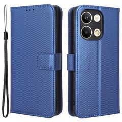 Anti-fall Phone Cover for Oppo Reno9 5G / Reno9 Pro 5G, Magnetic Clasp Diamond Texture PU Leather Anti-scratch Viewing Stand Wallet Phone Case - Blue