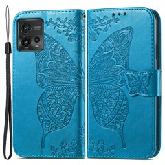 For Motorola Moto G72 4G PU Leather Folio Case  Imprinted Butterfly Pattern Stand Wallet Magnetic Phone Cover - Blue