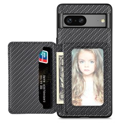 For Google Pixel 7a PU Leather Coated PC+TPU Magnetic Phone Cover Carbon Fiber Texture Shockproof Anti-sratch Phone Case Wallet Kickstand - Black