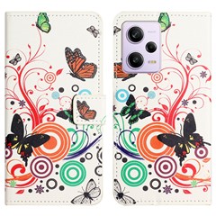 Wallet Phone Case for Xiaomi Redmi Note 12 Pro 5G / Note 12 Pro Speed 5G / Poco X5 Pro 5G , Pattern Printing PU Leather Stand Cover - White  /  Butterflies