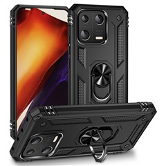 Ring Kickstand Phone Case for Xiaomi 13 5G, Military Grade Anti-drop PC + TPU Protective Cover - Black