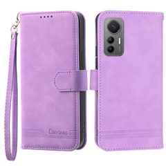 DIERFENG DF-03 For Xiaomi 12 Lite 5G Leather Phone Case Wallet Lines Imprinted Pattern Phone Stand Cover - Purple