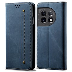 Phone Wallet Leather Case for OnePlus 11R 5G / Ace 2 5G , Jeans Cloth Texture Phone Stand Cover - Blue