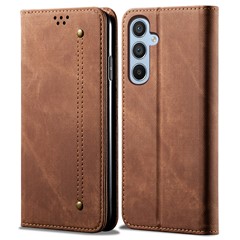 Cell Phone Case for Samsung Galaxy A54 5G, Jeans Cloth Texture Stand PU Leather Phone Wallet Cover - Coffee