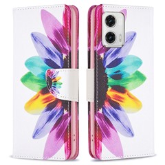 For Motorola Moto G73 5G Phone Case Pattern Printing PU Leather Wallet Stand Cover - Sunflower