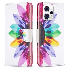 For Motorola Moto G13 4G / G23 4G / G53 5G Phone Case Pattern Printing PU Leather Wallet Stand Cover - Sunflower