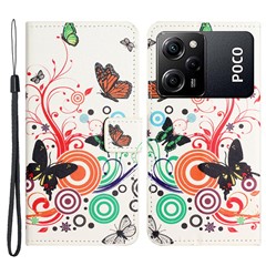 For Xiaomi Poco X5 Pro 5G / Redmi Note 12 Pro Speed 5G Phone Case PU Leather Pattern Printing Wallet Stand Cover - White  /  Butterflies